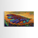 Wings Sunset, Nature, Abstract Boho Wall Art Framed Canvas Print, Colorful Dragonfly Wing Design, Living Room Focal Piece