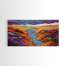 Stream Desert, Flowers, Vibrant Nature Canvas Print, Southwest Landscape Wall Decor, Autumn Living Room Boho Art Style