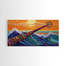 Waves, Surf, Nautical, Bold, Framed Canvas Print, Colorful seascape painting, ocean surf art, beach house living room wall decor