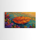Leaf, Autumn, Floating, Nature, Framed Canvas Print, Fall themed leaf painting, cozy seasonal decor, rustic kitchen wall art
