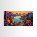 Fantasy Canyon View, Vibrant Mountain Art, Lakeside Sunset, Canvas Print, Mediterranean Decor, Dreamscape Wall Art, Nature Painting