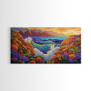 Ocean Cliff View, Crashing Waves Sunset, Bold Coastal Art, Framed Canvas Print, Nature Inspired Decor, Vibrant Seascape Painting