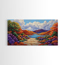 Canyon Lake Path, Colorful Wildflowers, Bold Autumn Hills, Framed Canvas Print, Nature Inspired Wall Art, Southwestern Decor