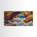 Cave Ocean, Wave, Cliff, Canvas Print, Coastal Nature Art, Bold Seaside Landscape Painting, Living Room Wall Decor, Nature Escape