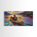 Kayaker Sunset, Mountains, Adventure, Framed Canvas Print, Lake Wall Art, Outdoor Lover Gift, Autumn Adventure Decor, Man Cave Wall Art