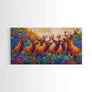 Deer Autumn, Forest, Scene, Framed Canvas Print wildlife cabin wall decor, vibrant Fall nature art, lodge living room print