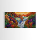 Sunset Waterfall, Vibrant Jungle, Tropical Landscape, Framed Canvas Print, Boho Wall Art, Bathroom or Bedroom Decor, Nature Painting
