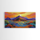 Island Sunset, Mountain Horizon, Ocean Glow, Framed Canvas Print, Bold Wall Art, Bedroom or Office Decor, Tropical Paradise Painting