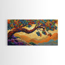 Tree Autumn, Leaves, Branches, Framed Canvas Print, foliage fall decor, mountain wall art, boho style living room, nature painting