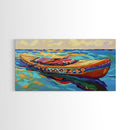 Canoe Water, Colorful, Tribal, Canvas Print, boho kayak art, nautical decor, beach house wall art, rustic folk painting, summer vibe