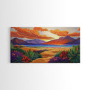 Sunset Desert, Mountains, Canvas Print, Vibrant desert landscape art with sunset sky and mountains, perfect Living Room Wall Art
