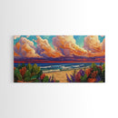 Tropical Beach, Clouds, Canvas Print, Colorful coastal beach artwork with dramatic clouds and waves, Bathroom Wall Art, coastal style