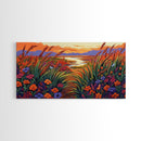 Wildflowers, River, Mountains, Autumn, Canvas Print fall floral decor, rustic meadow art, nature landscape painting, country living room