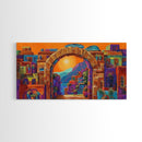 Arch Village, Sunset, Canvas Print, Mediterranean Town Wall Art, Colorful Travel Decor, Eclectic Living Room, Warm Sunset Vibe Art