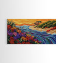 Wildflowers, Coastal Waves, Tropical Shore, Canvas Print, Floral Beach Art, Vibrant Living Room or Kitchen Wall Decor