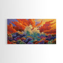 Waves Sunset, Abstract, Framed Canvas Print, Bold Ocean Explosion Art, Colorful Modern Wall Decor, Coastal Vibe Art Piece
