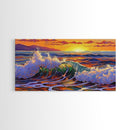 Wave Ocean, Sunset, Surf, Framed Canvas Print, tropical wave wall decor, surf boho art, vibrant beach bathroom or office wall art