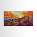 Shipwreck Sunset, Sea, Rustic, Framed Canvas Print, nautical fall coastal decor, beach cabin art, rustic ocean themed living room art