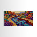 Stream Garden, Colorful, Path, Framed Canvas Print, Southwestern landscape art, bright garden painting, hallway decor, fall home vibe