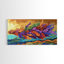 Abstract Leaf, Swirl, Flying, Framed Canvas Print, Whimsical nature painting, colorful wall art, boho bedroom decor, modern natural art