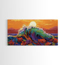 Sunset Wave, Floral, Ocean, Canvas Print, Tropical beach flower art, vibrant ocean wave decor, living room painting, sunset seascape