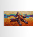 Starfish Beach, Colorful, Textured, Framed Canvas Print, coastal boho decor, ocean theme, beach house bathroom wall art