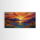 Sunset Coastal, Landscape, Vibrant Colors, Framed Canvas Print, Boho Beach Art, Living Room Wall Decor, Nature Painting, Summer Vibes