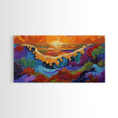 Ocean Abstract, Waves, Sunset, Framed Canvas Print, Surreal Coastal Art, Living Room Wall Decor, Fantasy Seascape, Boho Expressionist
