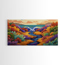 Waterfall, Canyon, Nature, Ocean, Framed Canvas Print, Boho wall art, nature landscape art, vibrant waterfall decor, bathroom wall art