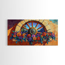 Rustic Floral, Window, Art, Framed Canvas, Print Mexican flower wagon wheel wall art, vibrant southwestern decor, boho patio print