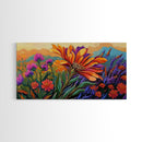 Flower Sunrise, Field, Vibrant, Canvas Print boho floral bedroom wall art, wildflower sunrise nature decor, garden field artwork