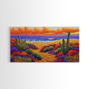 Cactus Sunset, Desert Painting, Framed Canvas Print, vibrant desert coastline, colorful flora, boho ar,t Southwest Style Entryway