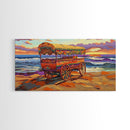 Sunset Beach, Wagon, Vibes, Coastal boho decor, colorful ocean art, Canvas Print, beach house wall art, living room sunset painting