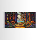 Forest Path, Ocean, Framed Canvas Print, Redwood forest trail to ocean scene, Nature inspired art, Rustic Living Room Wall Art