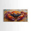 Crab Colorful, Beach, Framed Canvas Print, Brightly painted crab on sand, Ocean Kitchen Decor, Playful Beach Art, Coastal Wall Art