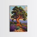Tree Landscape, Nature, Autumn, Framed Canvas Print twisted pine tree painting, desert sunset landscape, nature wall decor, rustic boho art