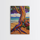 Tree Shore, Coastal, Vibrant, Canvas Print, Bold beach tree painting, tropical landscape art, Living Room or Beach House Wall Decor