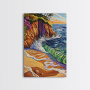Coastal Sunset, Waves, Color, Canvas Print, Vibrant seascape art, beach house wall décor, boho ocean scene, bathroom wall art