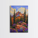 Mountain Forest, Wildflowers, Scenic, Framed Canvas Print, Nature Lover Gift, Cabin Decor, Rustic Living Room Art, Woodland Landscape