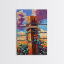 Fence Flowers, Sky, Bold, Framed Canvas Print, western barbed wire wall art, farmhouse boho style, sunset rustic decor, entryway or den