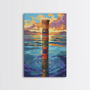 Tribal Water, Pole, Peaceful, Framed Canvas Print tranquil ocean pole artwork, tribal inspired sea painting, boho decor, hallway wall art