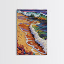 Beach Waves, Sunset, Framed Canvas Print, Vibrant Coastal Wall Art, Tropical Ocean Decor, Colorful Living Room Wall Art, Boho Beach Print