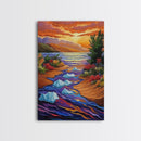 Icebergs River, Sunset, Autumn, Framed Canvas Print colorful autumn iceberg painting, vibrant sunset water flow, fall landscape wall art