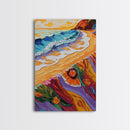 Shore Blanket, Waves, Golden, Canvas Print, tropical boho decor, beach sunset wall art, oceanview relaxation scene, summer bathroom decor