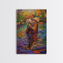 Whimsical Otter Art, Animal Lover Gift, Vibrant Nature Print, Wildlife Decor, Framed Canvas Print, Nursery Wall Art, playful artwork