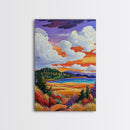 Autumn Fields Art, Colorful Fall Landscape, Cozy Sunset Decor, Nature Vibes Print, Framed Canvas Print, Bedroom Wall Art, rustic style