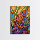 Bold Colorful Fish Art, Framed Canvas Print, Underwater wall decor, boho ocean art, tropical fish painting, bathroom wall art