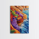 Ocean Cliffs, Colorful Reef, Coastal Abstract, Vibrant Seaside Art, Bathroom Wall Art, Nautical Decor, Canvas Print, Bold Nature Painting