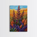Wildflower Field, Autumn Leaves, Mountain Sunset, Earth Tones, Fall Botanical Art, Living Room Wall Art, Framed Canvas Print