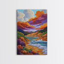 Dramatic Sky, Ocean Hills, Coastal Magic, Colorful Clouds, Framed Canvas Print, living room coastal decor, vibrant nature art, boho fall
